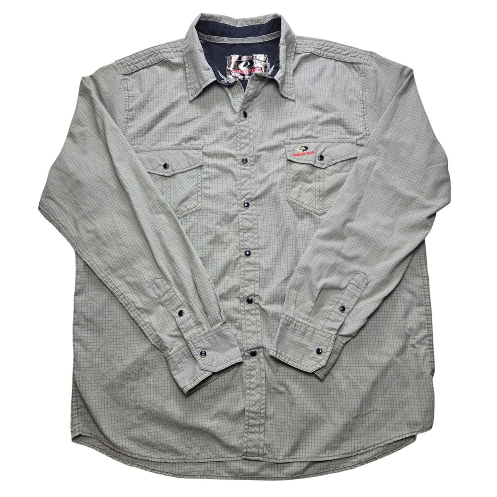 Mossy Oak Mens Long Sleeve Snap Button Shirt Camo Grid Pocket Outdoor Size Large